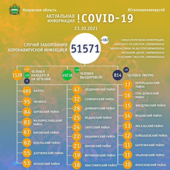 Ещё пять человек скончались за сутки от коронавируса в Калужской области
